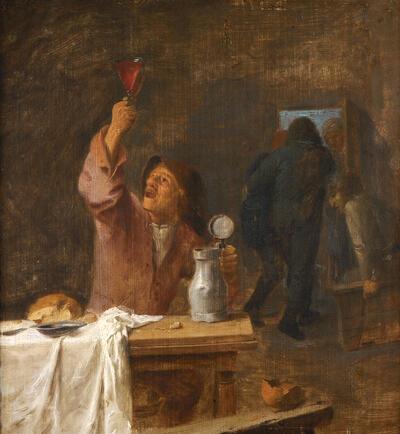 Adriaen Brouwer, Drinkende boer, ca. 1630/33, olieverf op paneel, 20,5 x 19,7 cm