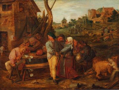 Adriaen Brouwer, Gevecht aan een herberg, ca. 1625/26, olieverf op paneel, 25,8 x 34,2 cm MAURITSHUIS, DEN HAAG (IN LANGDURIGE BRUIKLEEN VAN HET RIJKSMUSEUM, AMSTERDAM), INV. NR. 919