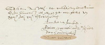 De handtekening van Adriaen Brouwer op 23 juli 1626 SAA, 5075, 393A, FOL.70