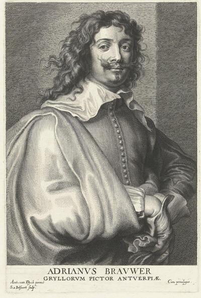 Schelte Adamsz. Bolswert, naar Anthony van Dyck, Portret van Adriaen Brouwer, ca. 1635/55, gravure, h 242 mm x b 161 mm KONINKLIJKE BIBLIOTHEEK, BRUSSEL, INV. NR. S.IV 3616