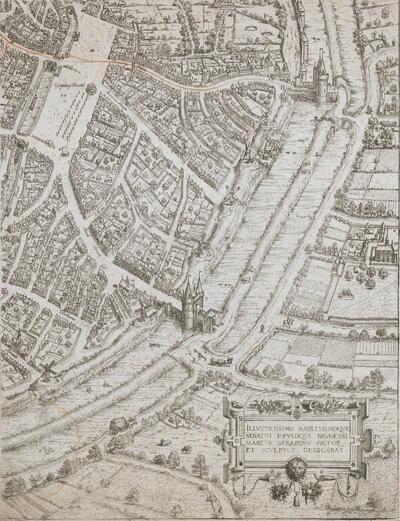 Detail van de gedrukte kaart van Marcus Gerards. COLLECTIE OPENBARE BIBLIOTHEEK BRUGGE