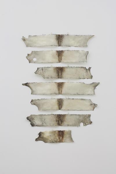 Patrick Keulemans, Seven spreads before ‘L’origine du monde’ by Gustave Courbet, 2017, 90 x 60 cm, ingebrand perkament en schoensmeer