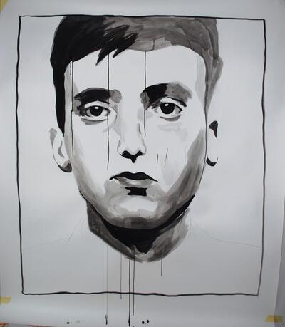 Klaus Verscheure, Smiling Face #19, gouache op papier, 185 x 150 cm