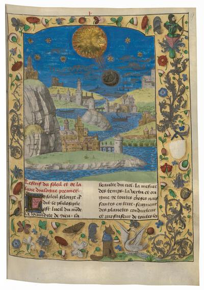 Maynus de Mayneriis, Le dialogue des creatures, (Franse vertaling van Dialogus creaturarum moralisatus door Colard Mansion), manuscript, Brugge of Gent (?), ca. 1482-1494 Wenen, Österreichische Nationalbibliothek, Cod. 2572, f. 9r