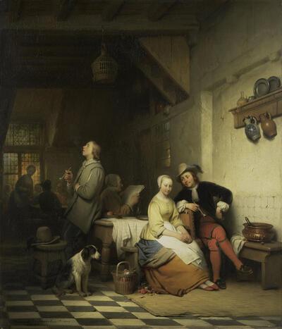 Ferdinand de Braekeleer, Herberg met verliefd koppel Madou Herbergscene