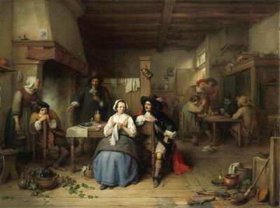 Jean-Baptiste Madou, Herbergscène (1848) olieverf op paneelJean-Baptiste Madou, Herbergscène, Collectie Stad Geraardsbergen