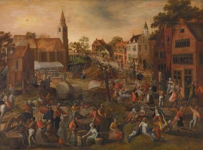 Tweede wereldoorlog, Gillis I Mostaert, Sint-Joriskermis, olieverf op paneel,