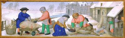 Anoniem, De maand december (detail) uit Breviarium Mayer van den Bergh (fol. 7r), ca. 1510-1515, velijn, 224 x 160 mm Museum Mayer van den Bergh, Antwerpen