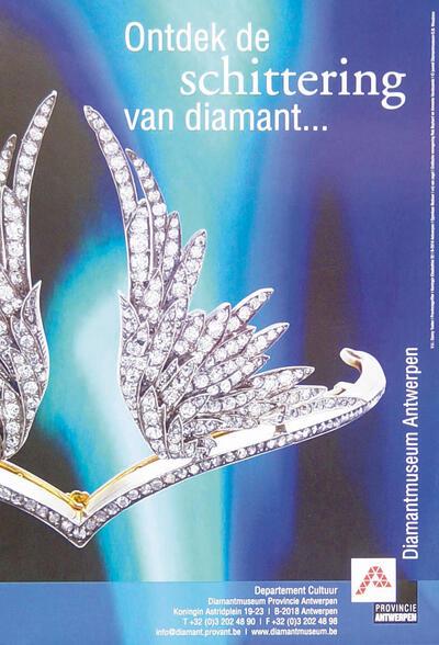 DIVA, Rob Buytaert en Annemie Vandezande, affiche Ontdek de schittering van diamant… voor het Provinciaal Diamantmuseum Antwerpen, 2002 Letteren huis, Antwerpen