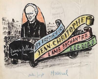 Frans Masereel, inkt en gouache op papier, Ontwerp voor Romain Rollands praalwagen voor een volksdemonstratie, 