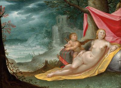 Hendrick De Clerck, Dirck de Quade van Ravesteyn, Venus en Cupido in een landschap, ca. 1600-1610, olieverf op koper, THE PHOEBUS FOUNDATIO