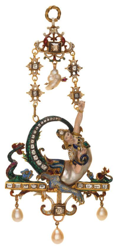 Anonieme meester, neorenaissance hanger, ca. 1880, goud, diamant, smaragd, email en parels DIVA, Antwerpen - Foto: Dominique Provost