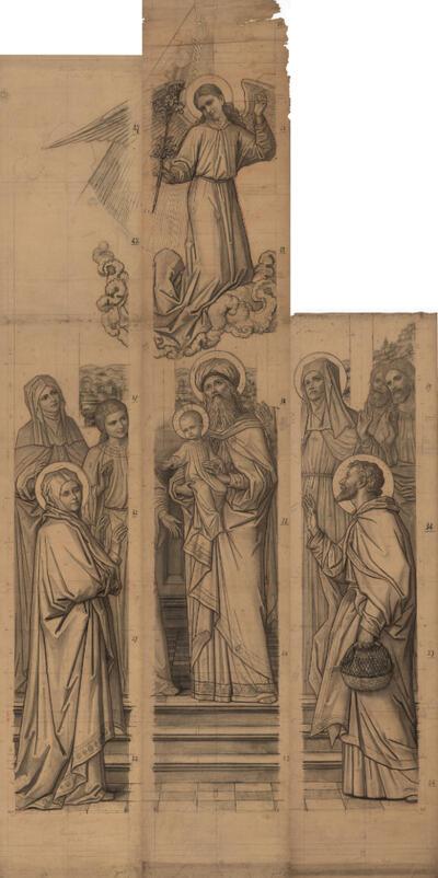 Gent, Sint-Michielskerk, kartons (ontwerpen op uitvoeringsgrootte) van het glasraam De opdracht in de tempel, z.d.