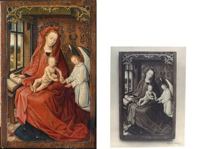 Tweede wereldoorlog, Hans Memling, Renders, Göring, Maria met kind en een engel, olieverf op paneel,