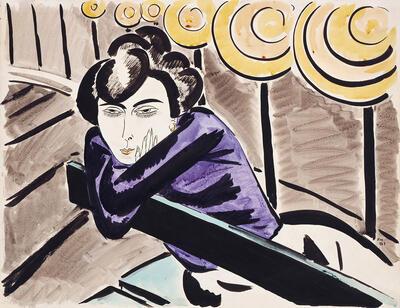 Frans Masereel, Sur le banc, inkt en aquarel op papier,