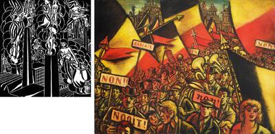 Frans Masereel, Les fumées, 1920, houtsnede, Manifestation, olieverf op doek,