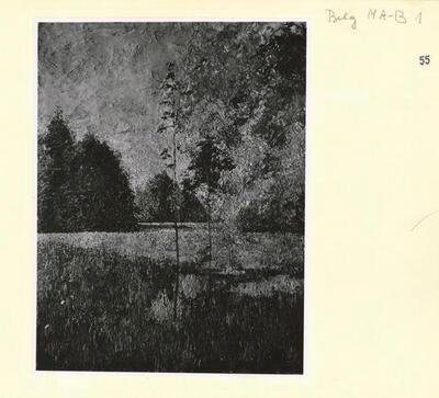 tweede wereldoorlog, Gerecupereerde roofkunst die geveild werd na de oorlog. Emile Claus, Een zonbeschenen weide en bos, olieverf op doek,