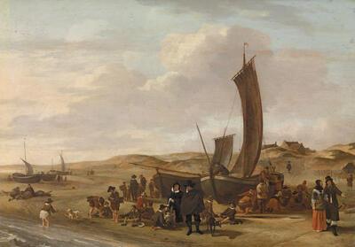 Tweede wereldoorlog, dienststelle Mühlmann, Cornelis Beelt, Het strand in Scheveningen, olieverf op paneel,