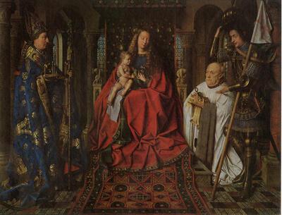 Jan van Eyck Madonna met Kanunnik Joris van der Paele, Paneel, 