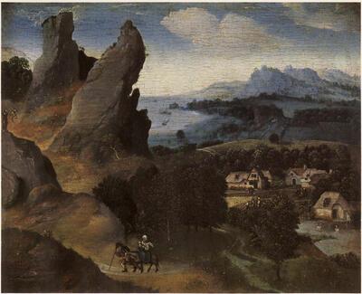 Joachim Patinir, Landschap met de Vlucht naar Egypte, Paneel,