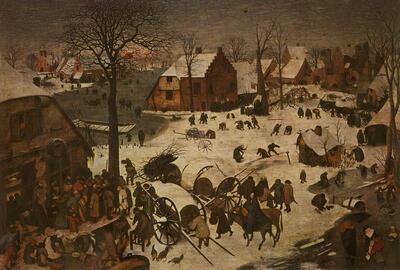 Pieter Bruegel, De Volkstelling, Olieverf op paneel, 
