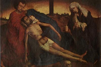 Rogier van der Weyden, De Bewening, schilderij op eikenhout,