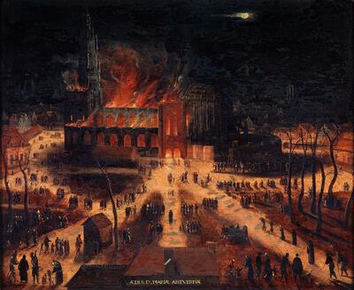 Anoniem, De grote brand van de kathedraal in 1533, 17de eeuw ANTWERPEN, ONZE-LIEVE-VROUWEKATHEDRAAL 