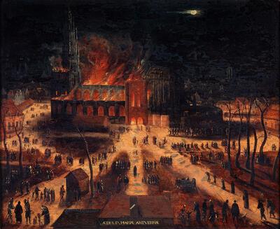 Anoniem, De grote brand van de kathedraal in 1533, 17de eeuw ANTWERPEN, ONZE-LIEVE-VROUWEKATHEDRAAL