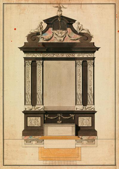 Sacramentsaltaar uit de voormalige Sint-Michielsabdij, Antwerpen, Kathedraalarchief (in depot bij het Architectuurarchief Provincie Antwerpen, Onze-Lieve-Vrouwekathedraal,