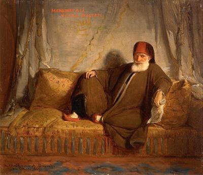 Jean Portaels, Schets voor het portret van Mohammed Ali, vicekoning van Egypte, 1847, olieverf op papier, gekleefd op karton,