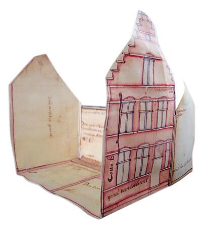 Uitklaptekening woning aan de Oude Zak, Brugge, 17de eeuw, maquette