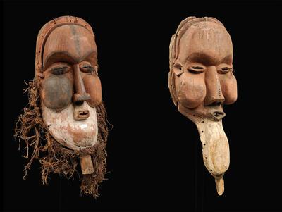 Kakuungu-maskers, gelinkt aan de besnijdenisrituelen, Yaka, reuzemaskers