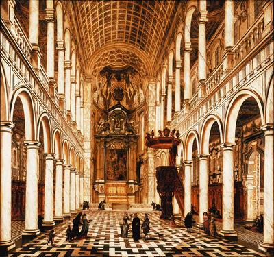 Willem Schubert von Ehrenberg. lnterieur van de Sint-Carolus Borromeuskerk.  olieverf op marmer,