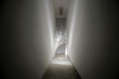 Lore Rabaut, Memory of the Future, 2013, zijdedraad en zoutkristallen (door Eveline Deraedt)