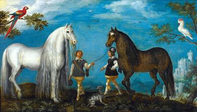 Musée de Flandre, Roelandt Savery, Twee paarden en palfreniers, olieverf op paneel, BROELMUSEUM, KORTRIJK 