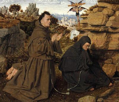 Jan van Eyck, De heilige Franciscus ontvangt de stigmata, 1430-1432, olieverf op paneel,