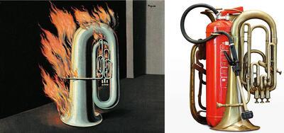 René Magritte, De ontdekking van het vuur, Arman, Le temps n’est plus menaçant,