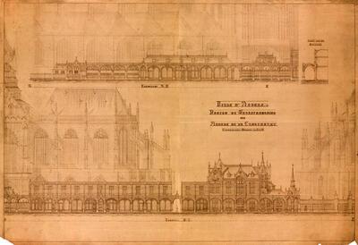 Jean-Jacques Winders (?), Ontwerp voor een neogotische bebouwing rond de vrijgemaakte kathedraal, ca. 1910, Antwerpen, Kathedraalarchief (in depot bij het Architectuurarchief Provincie Antwerpen), Onze-Lieve-Vrouwekathedraal,