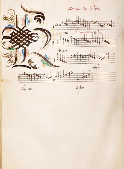 Brussel, KBR, ms. 9126, fol. 28v, Pierre de la Rue, Missa L’homme armé, een handschrift gemaakt door ‘Scribent B’; voorbeeld van organisatie van een pagina, Petrus Alamire,