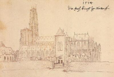 Die gross kirch zu Anttorff 1514, pentekening van de Antwerpse Onze-Lieve-Vrouwkerk GRAPHISCHE SAMMLUNG ALBERTINA, petrus alamire