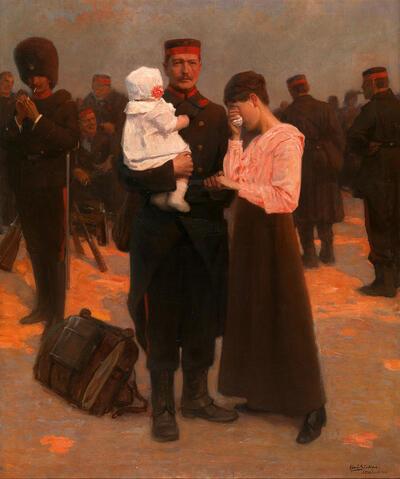 Aimé Stevens, De strijders, Etterbeek 1914, olieverf op canvas, groote oorlog,
