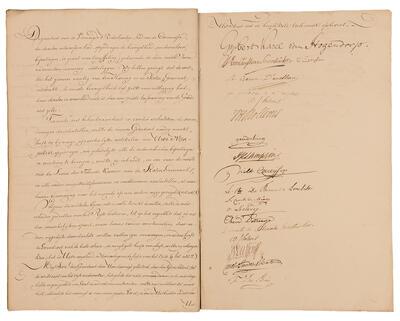 Ontwerp van de grondwet met de handtekeningen van leden van de grondwetscommissie, 1815, Nationaal Archief Den Haag, Nederlanden,