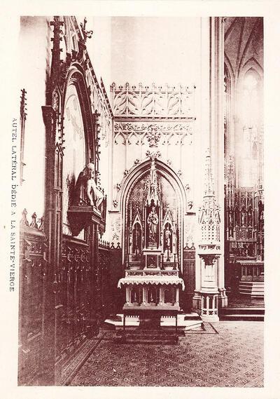 Onze-Lieve-Vrouwaltaar in de linkerbeuk van de kerk van het Ursulinenklooster in Tildonk, groote oorlog,
