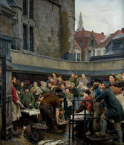 Edgard Farasyn, De oude vismijn te Antwerpen, olieverf op doek, 