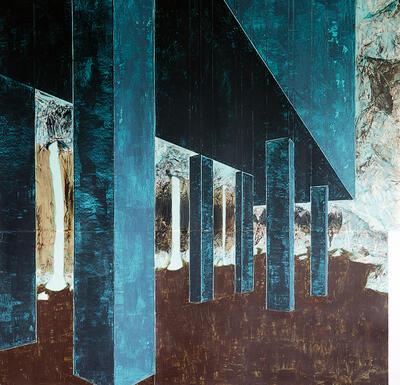 Karen Vermeren, Snežna in Elsene. 2011, acryl en tape op karton,