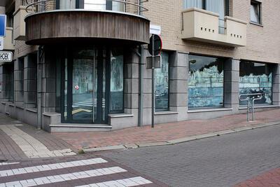 Karen Vermeren. Vergletsjeringen in  Sint-Niklaas. Ankerstraat 97, 2013, acryl en kalk op het raam
