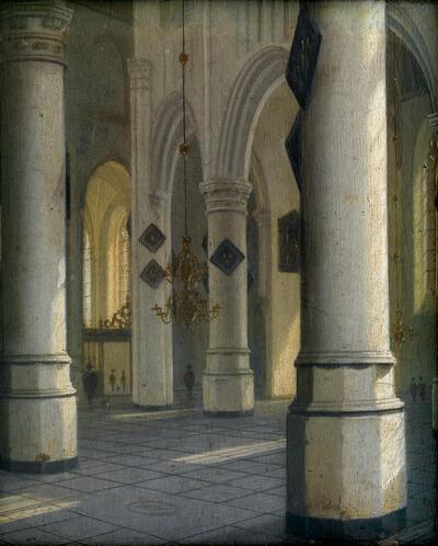 Hendrik Cornelisz. Van Vliet, Kerkinterieur, ca. 1655, olieverf op paneel, gouden eeuw