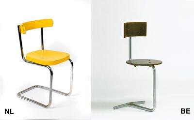 Design, Mart Stam, stoel, uitvoering Thonet, 1931, staal en hout MUSEUM BOIJMANS VAN BEUNINGEN, ROTTERDAM – FOTO: TOM HAARTSEN, Gaston Eysselinck, typistenstoel, 1931, staal en hout DESIGN MUSEUM, GENT