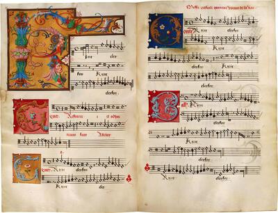 Brussel, KBR, ms. 15075, fol. 64v-65, Pierre de la Rue, Missa Pascale, Kyrie, Petrus Alamire,