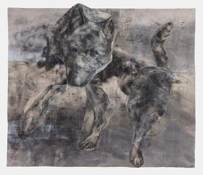 Maaike Leyn, Where the dogs run, 2011, houtskool en pastel op doek, 176 x 149 cm